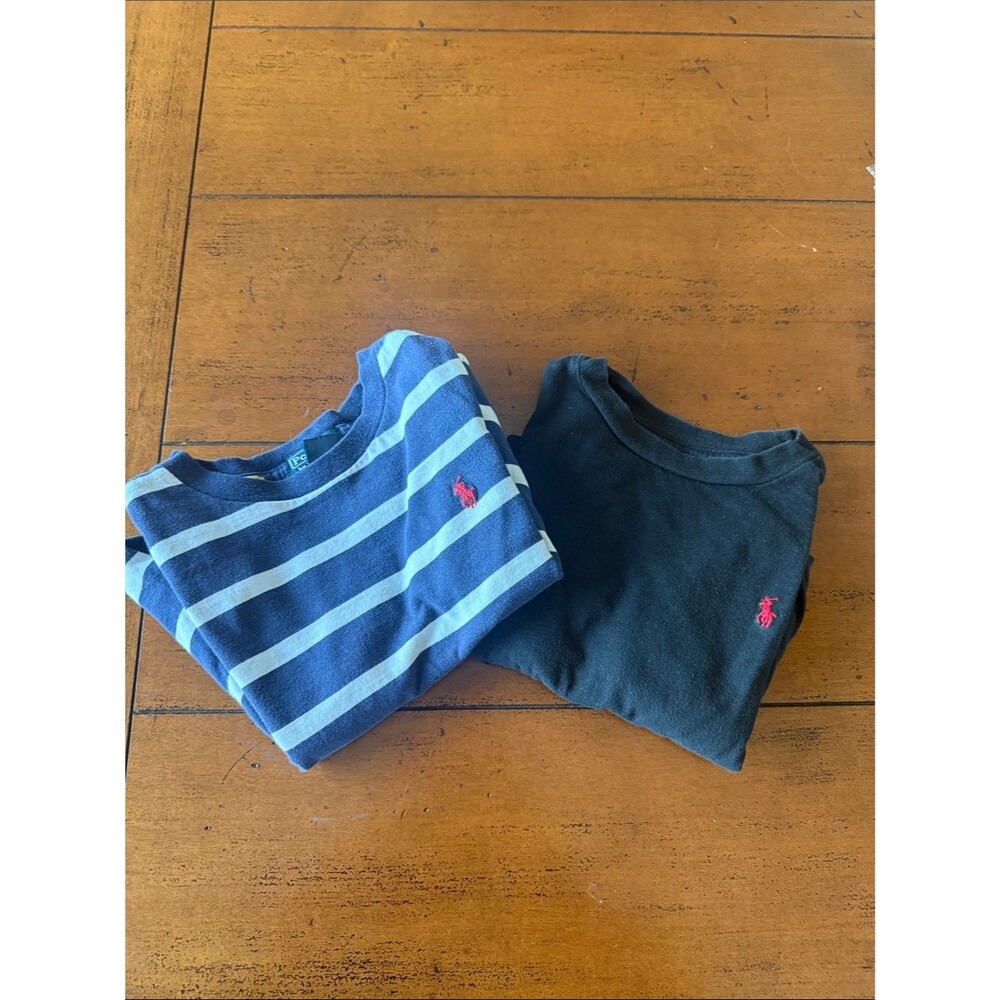 Polo by Ralph Lauren Kids Navy Stripe & Black Tees with Red Ponies - Size 7